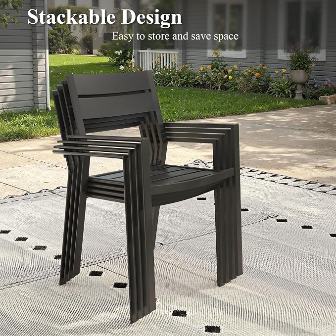 Patio Dining Set for 10, Round 63" Outdoor Dining Table and Chairs Set with Stackable Patio Chairs Outdoor Furniture for Garden Deck Backyard, Walnut Table and Black Chairs