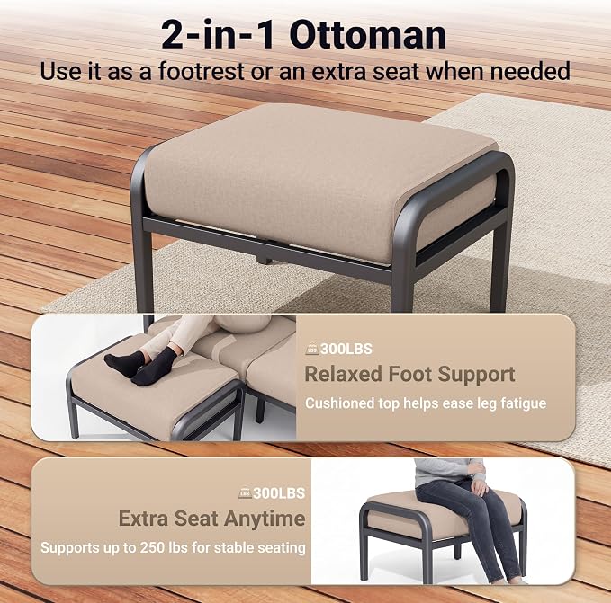 Aluminum Outdoor Patio Furniture Set, 10-Piece Sectional Sofa with 5.1" Thick Cushions, Swivel Rocking Chairs, 55,000 BTU Fire Pit Table, Outdoor Couch for Backyard, Deck, Khaki