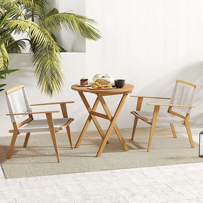 RELAX4LIFE Round Outdoor Folding Table - 26’’ Acacia Wood Patio Bistro Table w/Slatted Tabletop for Indoor Outside Dining Camping, Portable Foldable Wooden Furniture for Garden Backyard Porch (1)