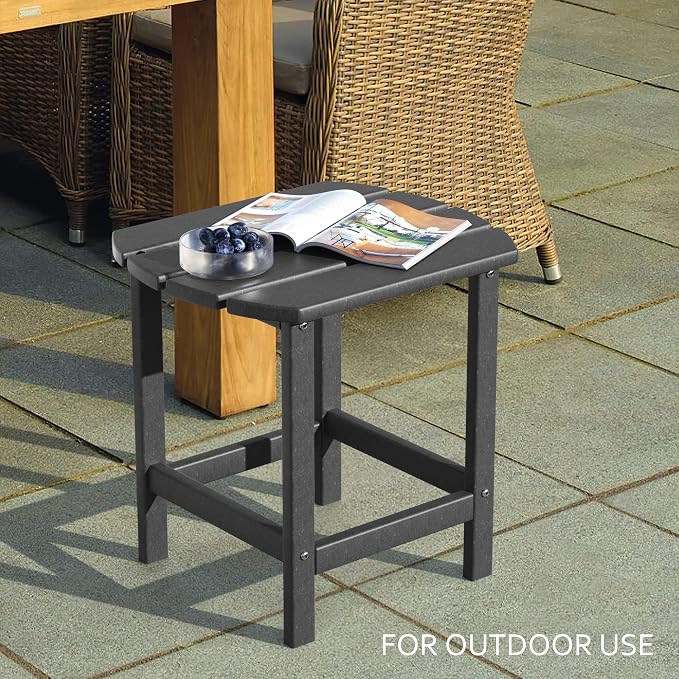 TORVA Patio Adirondack Side Table, Outdoor End Tables All-Weather Resistant HDPE Humidity-Proof Long Time Use for Deck, Lawn,Garden, Porch, Backyard End Table（Gray Color-1 Tier）
