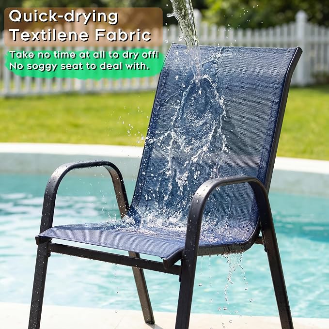Outdoor Dining Set for 4, Patio Metal Table and Chairs Set with 1.97'' Umbrella Hole, 5pcs Patio Furniture Set 37.8”x37.8” Dining Table Set with Stackable Chairs for Backyard Pool Deck