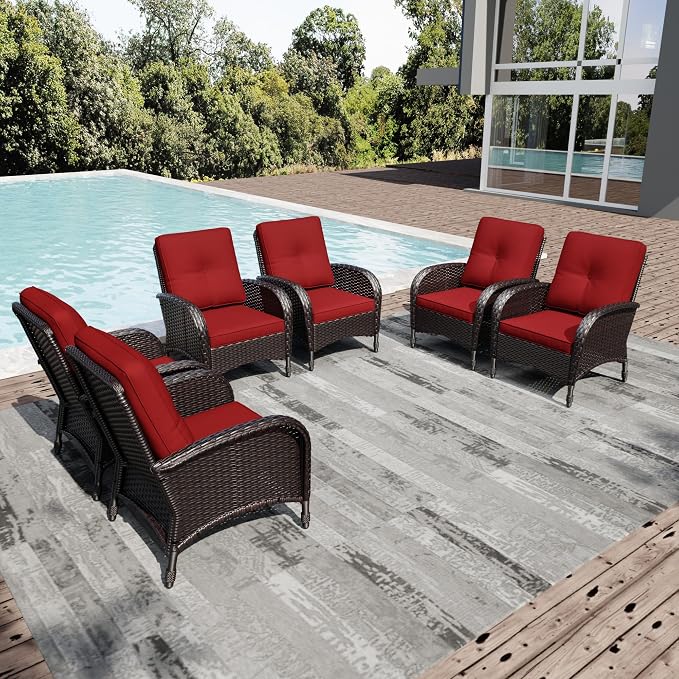 Joyside Wicker Patio Chairs, 6 Piece Rattan Outdoor Furniture with Thickened Cushions, High Back, Deep Seating, Wide Armrest, Outdoor Chairs for Porch, Deck