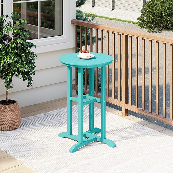 Costaelm Outdoor Bar Table, 37" Counter Height Round Patio Cocktail Bar Table, Patio Bar Table Bistro Dining Table Pub Table for Front Porch Deck, Backyard, Garden, Turquoise