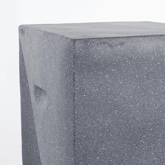 JONATHAN Y Adrian Polyresin Outdoor Side Table and Garden Stool, 21" Weather Resistant Geometric Fluted Accent Table for Patio, Porch, Deck, Gray Terrazzo TBL1104B