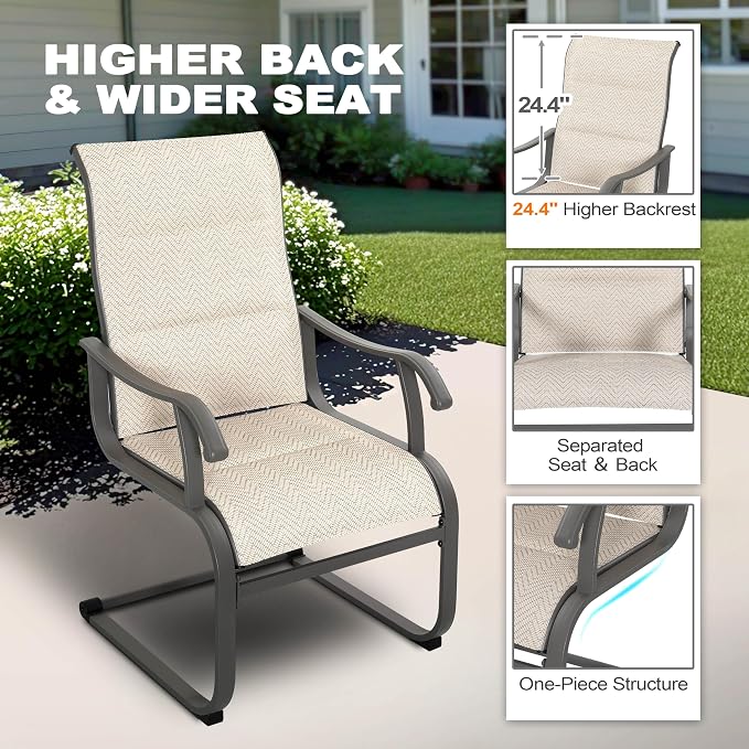 NUU GARDEN 5 Piece Patio Dining Set Outdoor Furniture with 37 Inch Table and Umbrella Hole Plus 4 Textilene Chairs Weather Resistant Dining Set for Garden Yard Porch Poolside Beige