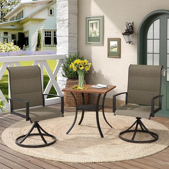 DIFY 27.6" Small Square Outdoor Dining Table for 2, Slatted Metal Patio Table with Storage Shelf, All-Weather Patio Dining Table for Garden Backyard Deck, Walnut Tabletop