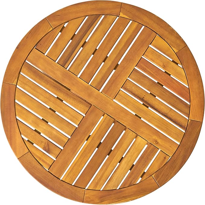 Christopher Knight Home Badaz Acacia Wood Patio Dining Set for 2, Solid Wood Outdoor Dining Table Set for 2, 3 Piece Outdoor Dining Set with Round Table and Armchair with Seat Cushion, Teak+Cream