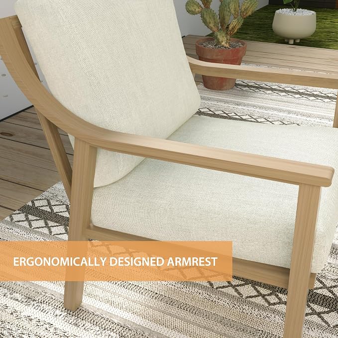 HAPPATIO 4-Piece Outdoor Patio Furniture Set for 5, Aluminum Outdoor Conversation Set Includes 1 Three-Seater Sofa, 2 Armchairs, and 1 Coffee Table, Perfect for Porch, Deck, Garden, (Beige)