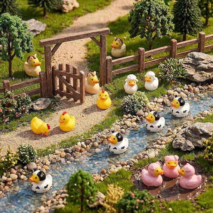 Novabright 100 Pcs Mini Resin Farm Animals Ducks Tiny Resin Animals Ducks Figures Small Animal Statue for DIY Cake Craft Garden Landscape Ornament Potted Decoration Birthday Party Supplies