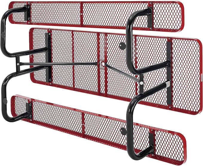 Global Industrial 8’L Rectangular Picnic Table, Expanded Metal, Red Thermoplastic Coating, Attached Benches, 1-1/2” Umbrella Pole Hole, Outdoor-Rated, 1000 lb Capacity, 96” x 30” Tabletop