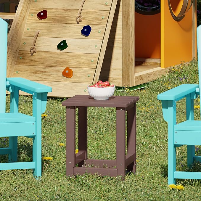 WestinTrends Malibu Kids Outdoor Patio Furniture HDPE Adirondack Square Side Table, Dark Brown