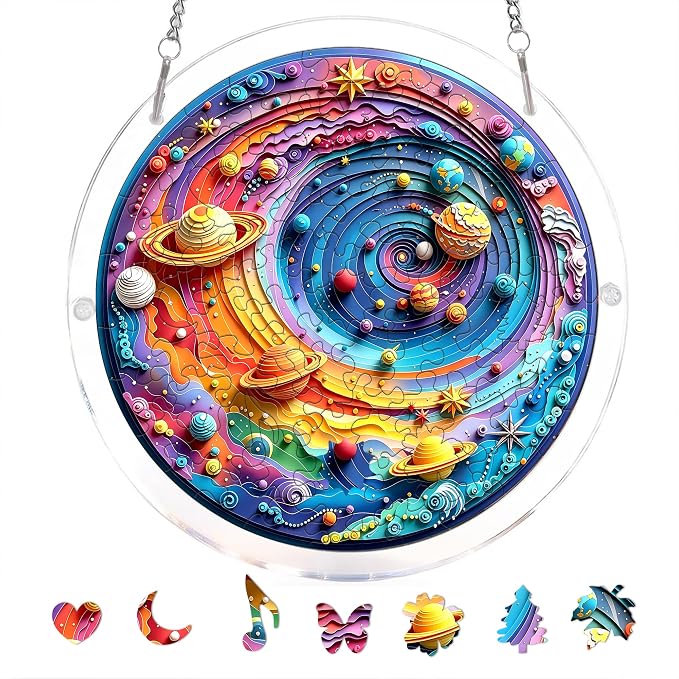 Acrylic Puzzle Suncatcher, Colorful Space Sun Catcher Jigsaw Puzzle Window Hanging, Acrylic Puzzles Kit Home Garden Decor, Mothers Day Birthday Gifts for Mom, Wife, Sisters, 7.87 inch