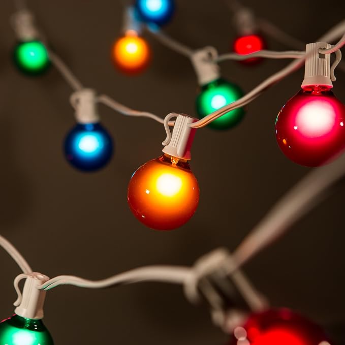 G50 Assorted Satin Pearl 2 Inch Globe String Lights (White Wire - 50 Foot)