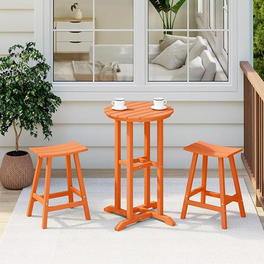 Costaelm Outdoor Bar Table, 37" Counter Height Round Patio Cocktail Bar Table, Patio Bar Table 3-Pieces Set Bistro Dining Table Pub Table for Deck, Backyard, Garden, Orange
