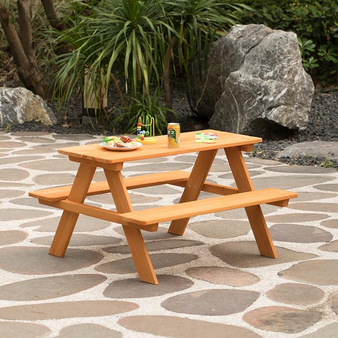 Gardenised, Stained Wooden Kids Outdoor Picnic Table for Garden and Backyard (QI004477)