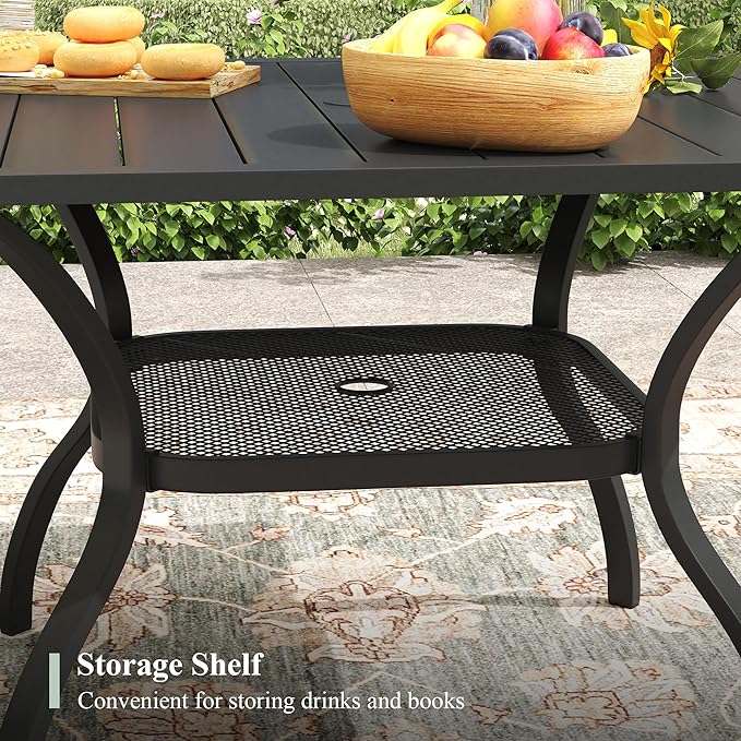Outdoor Dining Set for 4, 37.8" Outdoor Dining Table with Umbrella Hole and Padded Textilene Patio Swivel Chairs, 5 Pieces Patio Table and Chairs Set for Garden Backyard, Dark Blue and Black