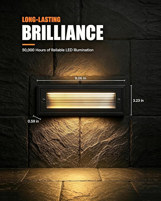 8 Pack 9 Inch Low Voltage Step Lights Outdoor, 5W LED Deck Stair Lights | 500LM 8-12V AC/DC, 3CCT IP65 Aluminum Faceplate, Large Light Panel, Outdoor Stair Lights for Deck Stairs Rail Wall
