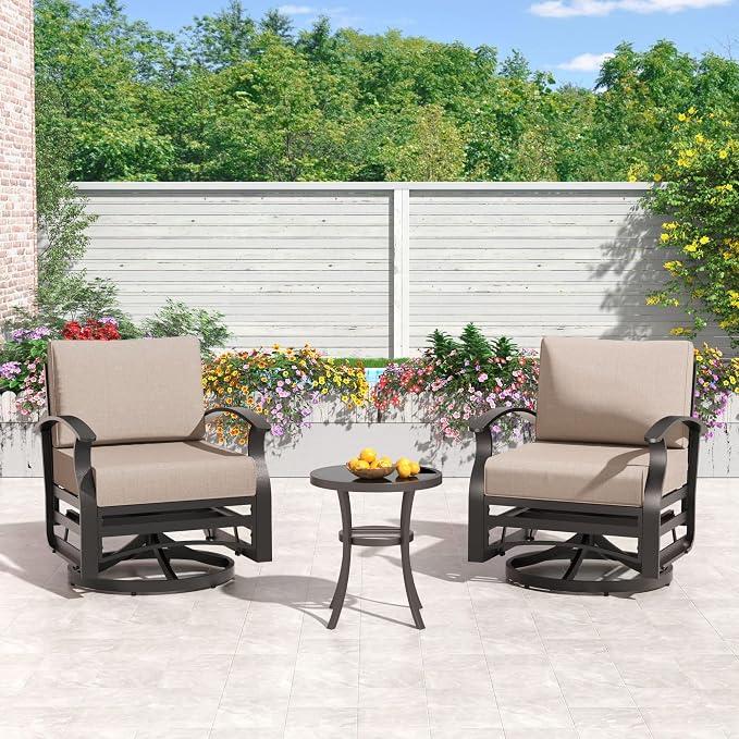 Kullavik Aluminum Patio Furniture Set,7 Piece Modern Metal Outdoor Patio Furniture w/5.1'' Thick Cushion,Swivel Chairs and 45" Propane Fire Pit Table,Patio Conversation Sets for Porch,Deck,Sand