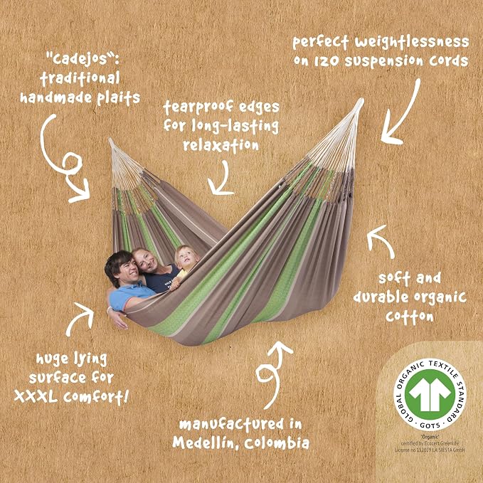 LA SIESTA Flora Chocolate - Organic Cotton Family Classic Hammock Size King