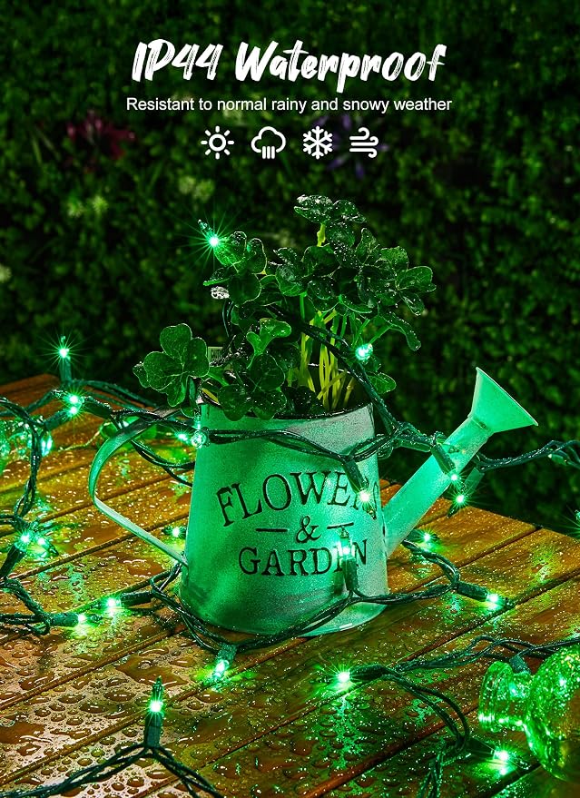 St. Patrick Mini String Lights, 50 Count 10 Feet Incandescent Green Lights | St Patrick Day Lights Waterproof for Indoor Xmas Tree Garland Birthday Wedding Party Festival Decoration,Green Wire