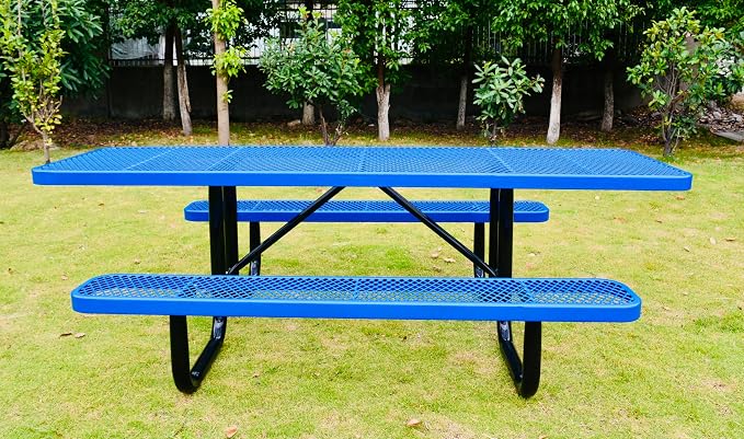 Heavy Duty ADA Outdoor Picnic Table, Expanded Metal, Wheelchair Accessible (Blue, 96)