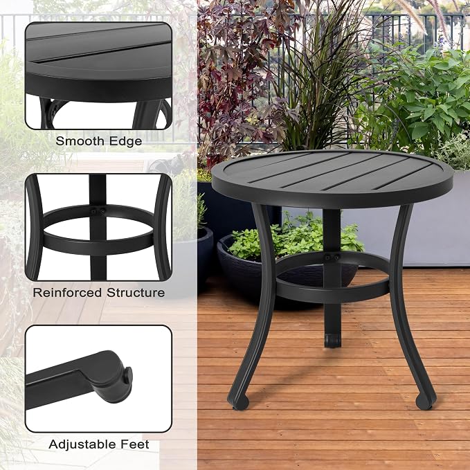 NUU GARDEN 20-Inch Outdoor Metal Side Table, Weather-Resistant Patio End Table, Small Patio Bistro Table for Balcony, Porch, Deck, Poolside, Black
