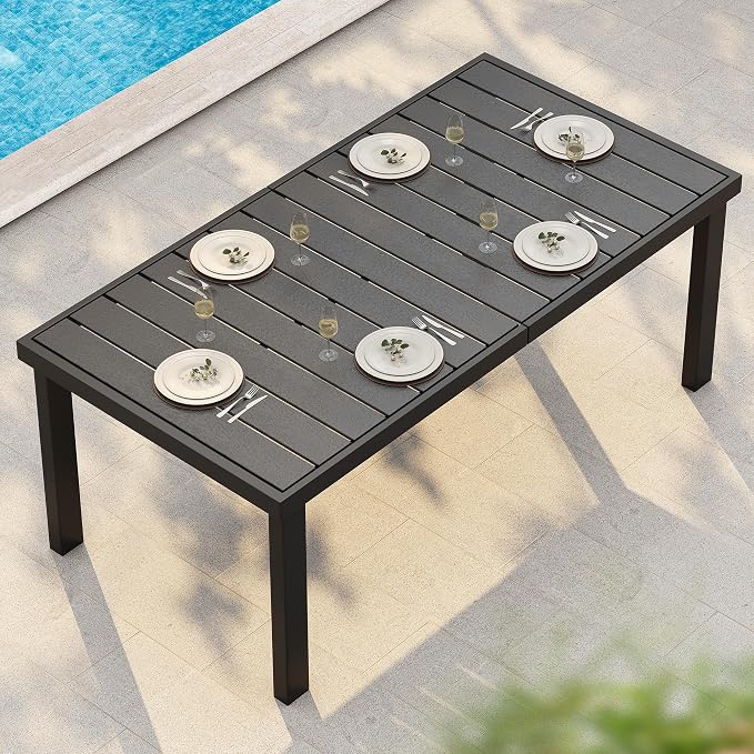YITAHOME Aluminum Patio Dining Table for 6, 55" Outdoor Dining Table, E-Coated Rectangular Patio Table for Backyard Garden Lawn, Black