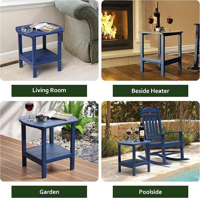 TORVA Patio Adirondack Side Table, Outdoor End Tables All-Weather Resistant HDPE Humidity-Proof Long Time Use for Deck, Lawn,Garden, Porch, Backyard End Table（Navy Blue）(2 Tier)
