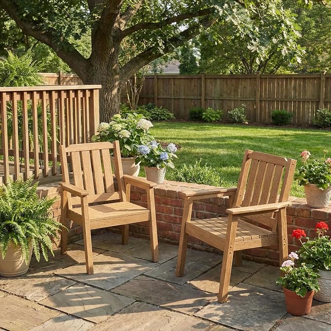 Garvee Outdoor Patio Dining Chairs Set of 2, Outdoor HDPE Garden Dining Chairs, Sturdy Frame, Waterproof, All-Weather for Backyard, Poolside, Porch, Deck, Natural