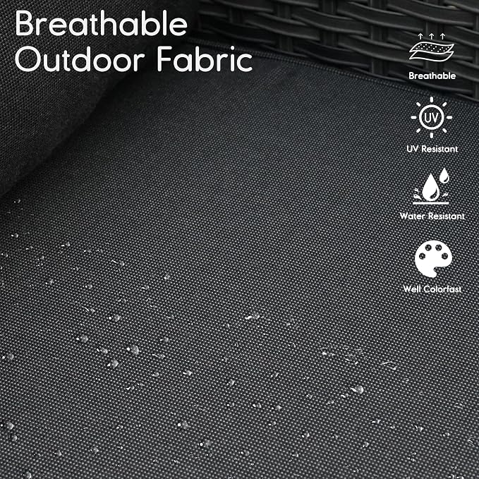 HOOOWOOO 11 Piece Patio Sectional Furniture Set with Fire Pit Table,Modern Wicker Outdoor Conversation Sofa Sets,Weather Resistant Modular L Shaped Outside Couch Swivel Chair Set(Black)