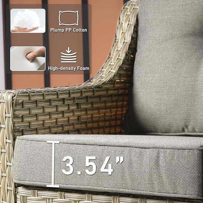 HOOOWOOO 9 Piece Patio Furniture Conversation Sets with Swivel Rocking Chairs,Outdoor Wicker Furniture with Ottoman,All Weather Resistant High Back Rattan Conversational Set(Dark Grey Gray)