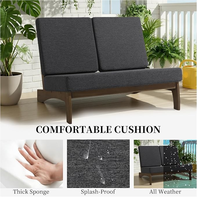 7 Pieces All Weather Wood Patio Furniture Sets, 2 Patio Loveseat, 4 Patio Bistro Chair, Outdoor Sectional Sofa Furniture Backyard Conversation Set with Coffee Table - Dark Gray