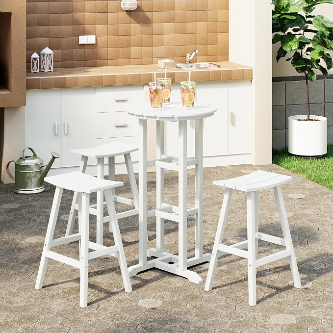 Costaelm Outdoor Bar Table, 42" Counter Height Round Patio Cocktail Bar Table, Patio Bar Table Bistro Dining Table Pub Table for Front Porch Deck, Backyard, Garden, White