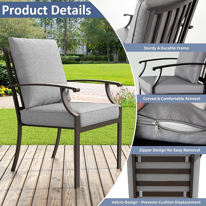 ALAULM 9-Piece Patio Dining Table and Chairs for 8 Outdoor Dining Set with 2 Swivel Chairs Patio Dining Sets with Rectangular Metal Table with Umbrella Hole for Patio, Backyard, Garden-Grey