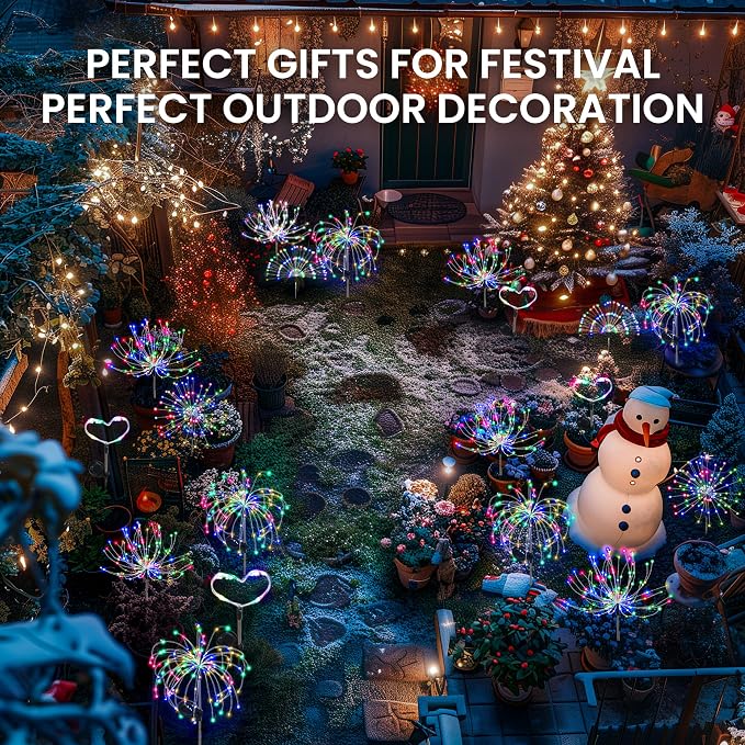 PEVOROS Solar Firework Fairy Garden Lights Outdoor, Colorful, 4 Pack | 120 LEDs, Waterproof, Fairy Garden Decor, Auto On/Off, Solar Powered, for Yard, Patio, Porch, Flower Pot, Pathway