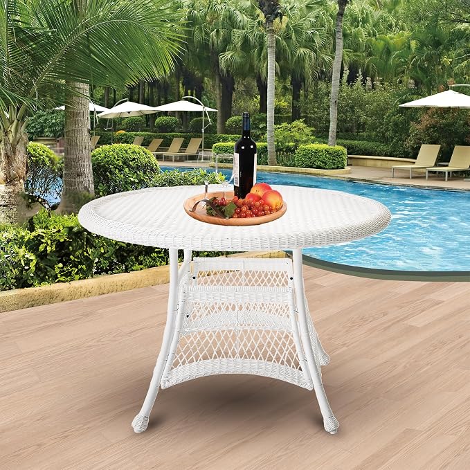 Jeco Wicker Round Dining Table, 44", White