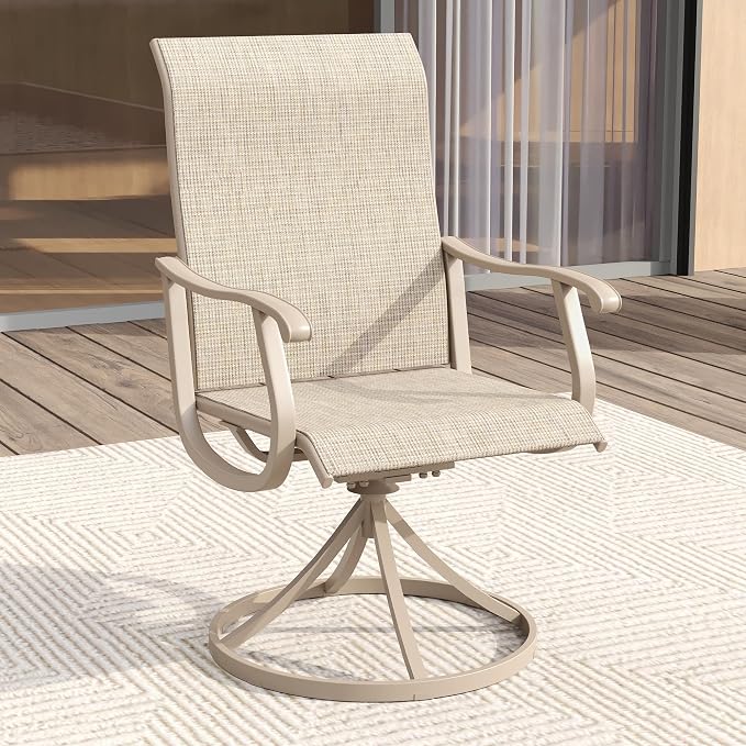 VICLLAX 5 Pieces Patio Dining Set for 4, Outdoor Furniture Set Includes 40.6" Round Outdoor Table and 4 Patio Swivel Chairs for Lawn Garden, Sandshell Tabletop and Fabric