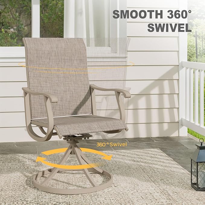 VICLLAX Patio 9 Pieces Outdoor Dining Set, 60" Round Metal Table with Umbrella Hole and 8 Swivel Textilene Chairs for Lawn, Garden, Porch, Sandshell