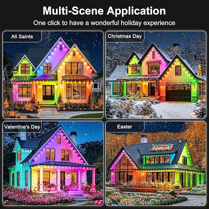 400FT Permanent Outdoor Lights Waterproof with Smart App Control Remote,DIY Scene Modes,Music Sync hronization,Eaves Lights for Garden Decor,Deck,Christmas