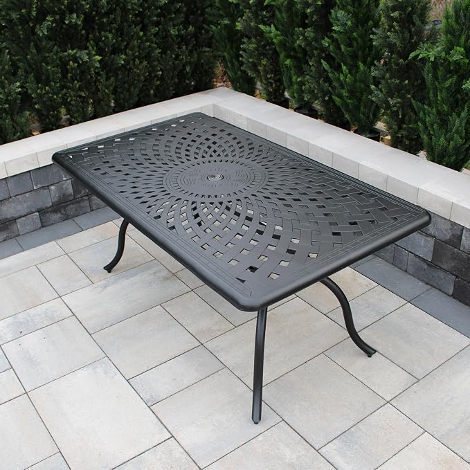 Modern Outdoor Mesh Aluminum Black 67-in Rectangle Patio Dining Table