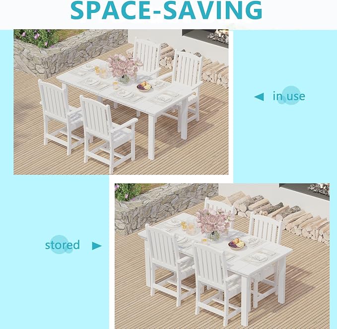 ROCSUMOO 5-Piece Outdoor Dining Table Sets, Patio HDPE Dining Table and Chair Set with Umbrella Hole, All Weather Outdoor Dining Furniture Set (White, 1 Table + 4 Chairs)