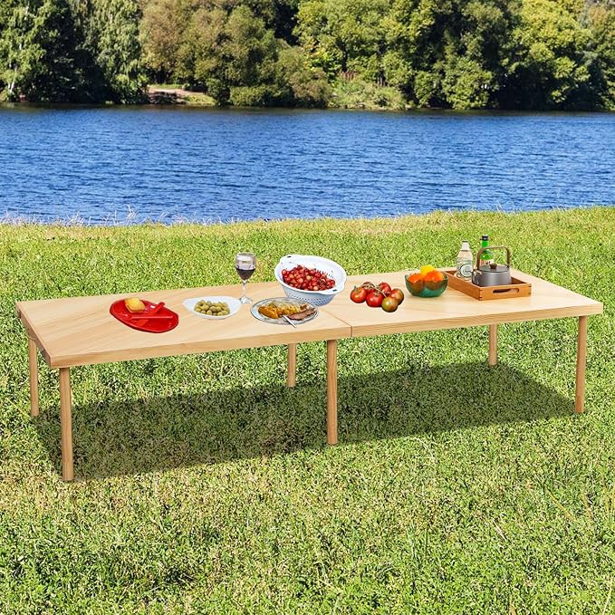 80"x28" Boho Wooden Picnic Table, Portable Outdoor Low Picnic Table with Adjustable Legs 13" & 16" for Floor Seating, Beach, Camping, BBQ, Backyard, 80x28in
