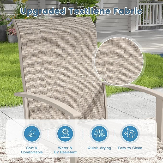 DIFY 7 Pieces Outdoor Dining Set, Metal Patio Table and Chairs Set for 6 with Umbrella Hole, 50" Grey Wood-Like Round Table and Sandshell Textilene Swivel Patio Chairs for Garden, Backyard, Poolside