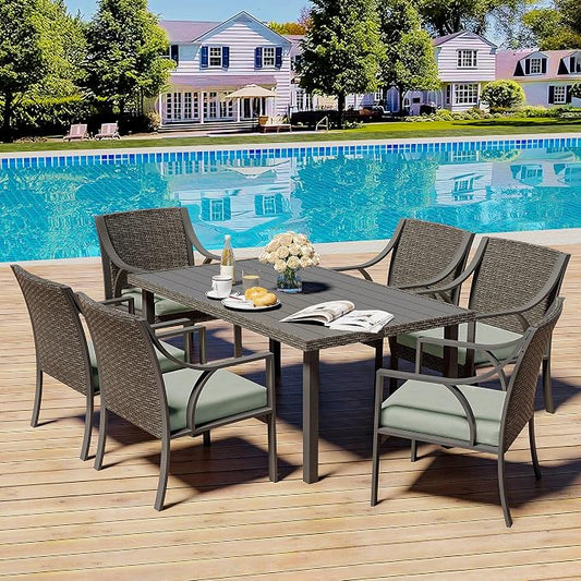 HAPPATIO 7 Piece Patio Dining Set,Outdoor Dining Set,Outdoor Patio Dining Set.Wicker Rattan Patio Dining Furniture. Dining Furniture Set. Outdoor Dining Set for 6.(Green)
