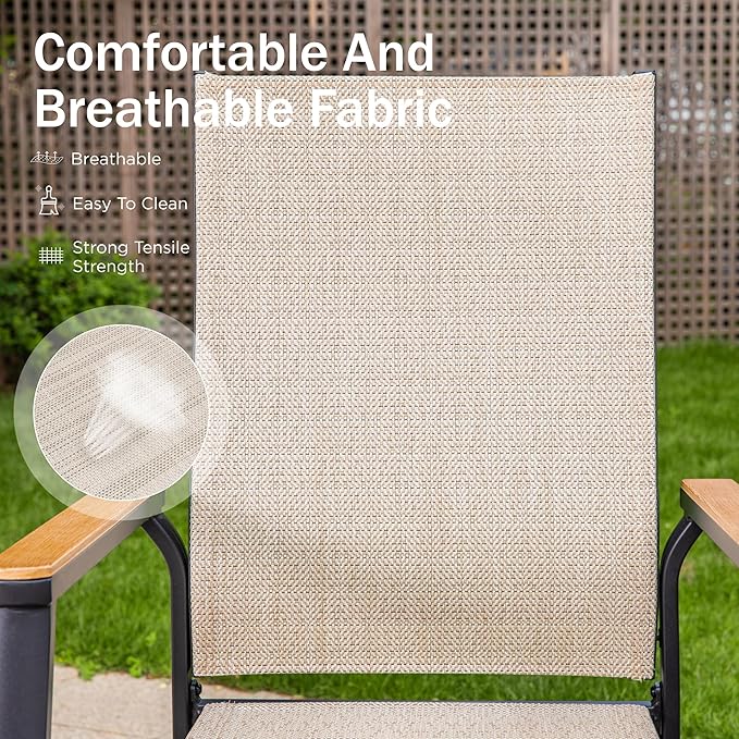 PHI VILLA 7 PCS Patio Dining Set, Aluminum Outdoor Furniture, Patio Table and Chairs for 6, Lightweight Stackable Chairs and Large Metal Dining Table for Garden Yard Deck, Beige