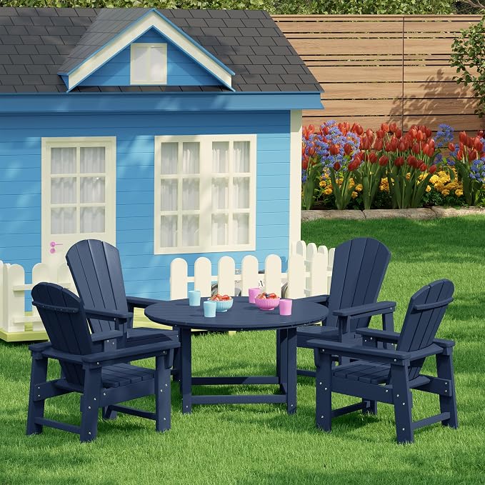 Costaelm Kids Dinner Table, Toddler Play Desk Student Desk Outdoor Childrens Picnic Tables for Children Arts & Crafts, Snack Time, Multi-Activity Table for Ages 2-8 in Home/Outside, Navy Blue