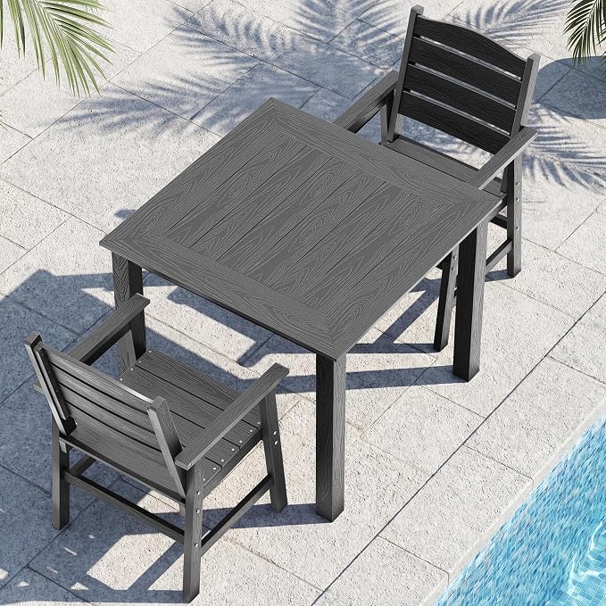 YEFU HIPS Outdoor Table and Chairs: 3-Piece Outdoor Patio Table Set All-Weather Patio Dining Furniture Set - Square Patio Table and Chairs Sets for 2 for Lawn Garden Backyard Poolside（Grey）