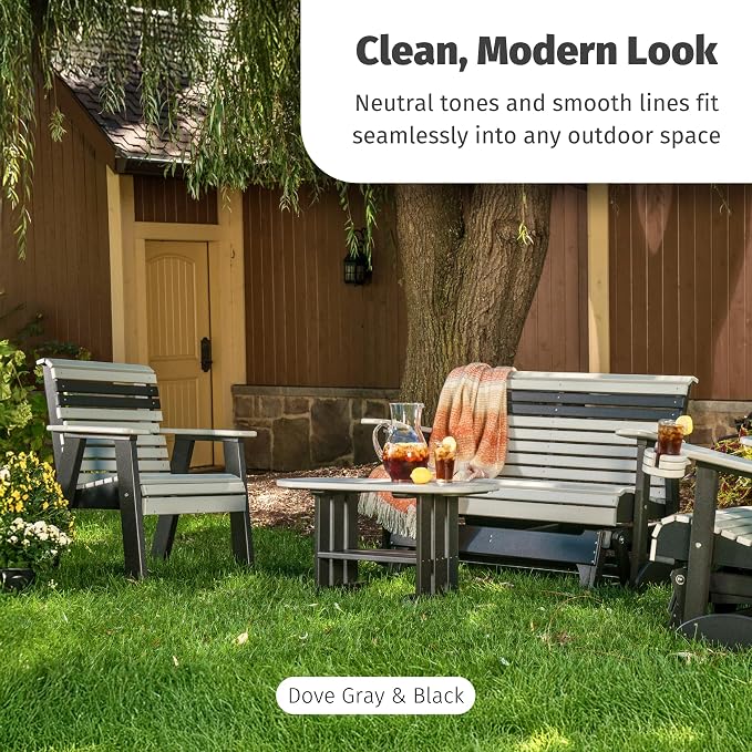 LuxCraft Poly Outdoor Coffee Table, Oval Patio Table with Shelf, Weather Resistant Low Tables for Adirondack Chairs & Outdoor Seating - Amish Made in USA (Cedar & Black)