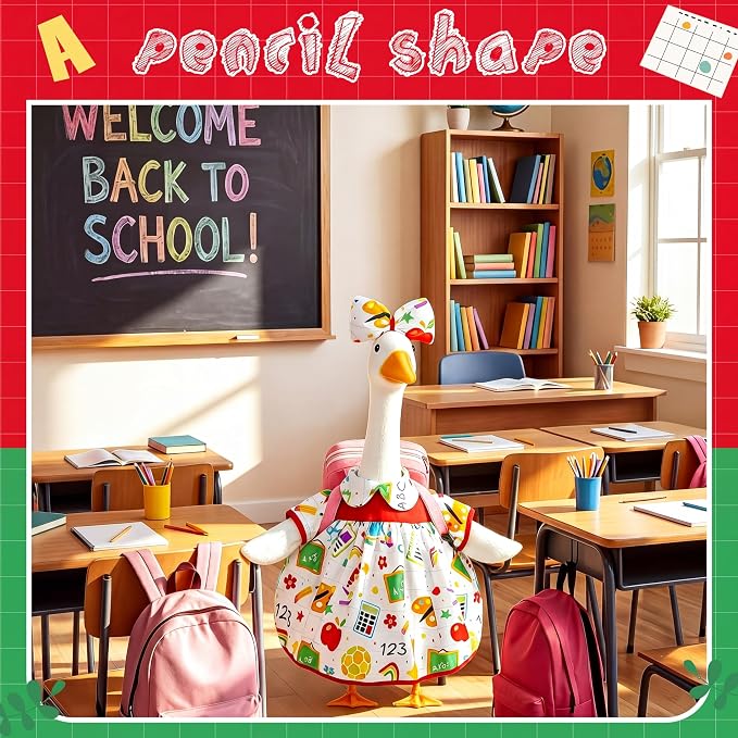 Mindsoft Back to School Porch Goose Outfit Teacher Goose Clothes Costume Statues Decor for 23" school Classroom Lawn Garden Patio Outdoor Statues(Backpack Style - White)