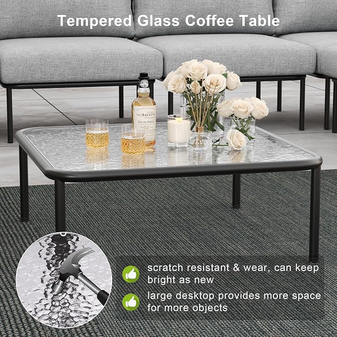 LayinSun 7 Pieces Aluminum Patio Furniture Set, Modern Modular Sectional Sofa with Coffee Table and Upgrade Thickness Cushion